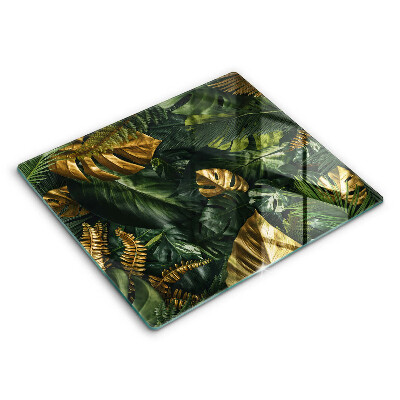 Főzőlap védő üveglap 60x52 cm Arany monstera levelek