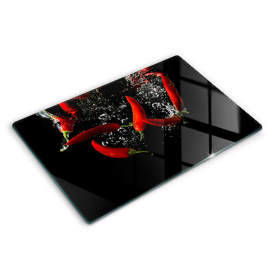 Üveg tűzhelyvédő 80x52 cm Chilipaprika vízben