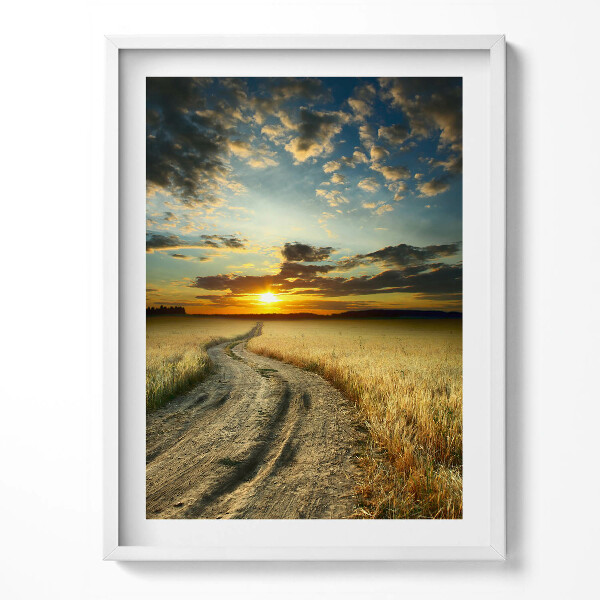 Kép keretben Földút és naplemente