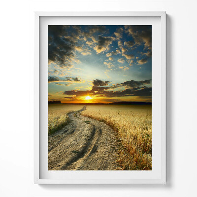 Kép keretben Földút és naplemente