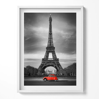 Keretezett kép Piros autó az Eiffel-torony hátterében