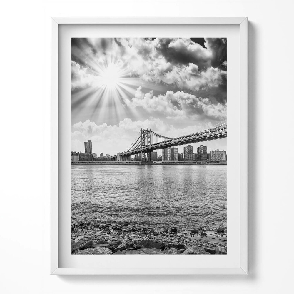 Keretezett kép Fekete- és fehér Brooklyn híd New Yorkban