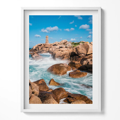 Keretezett kép Víz, sziklák és egy világítótorony