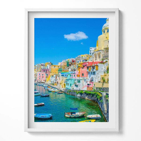 Keretezett kép Tengerparti város és hajók