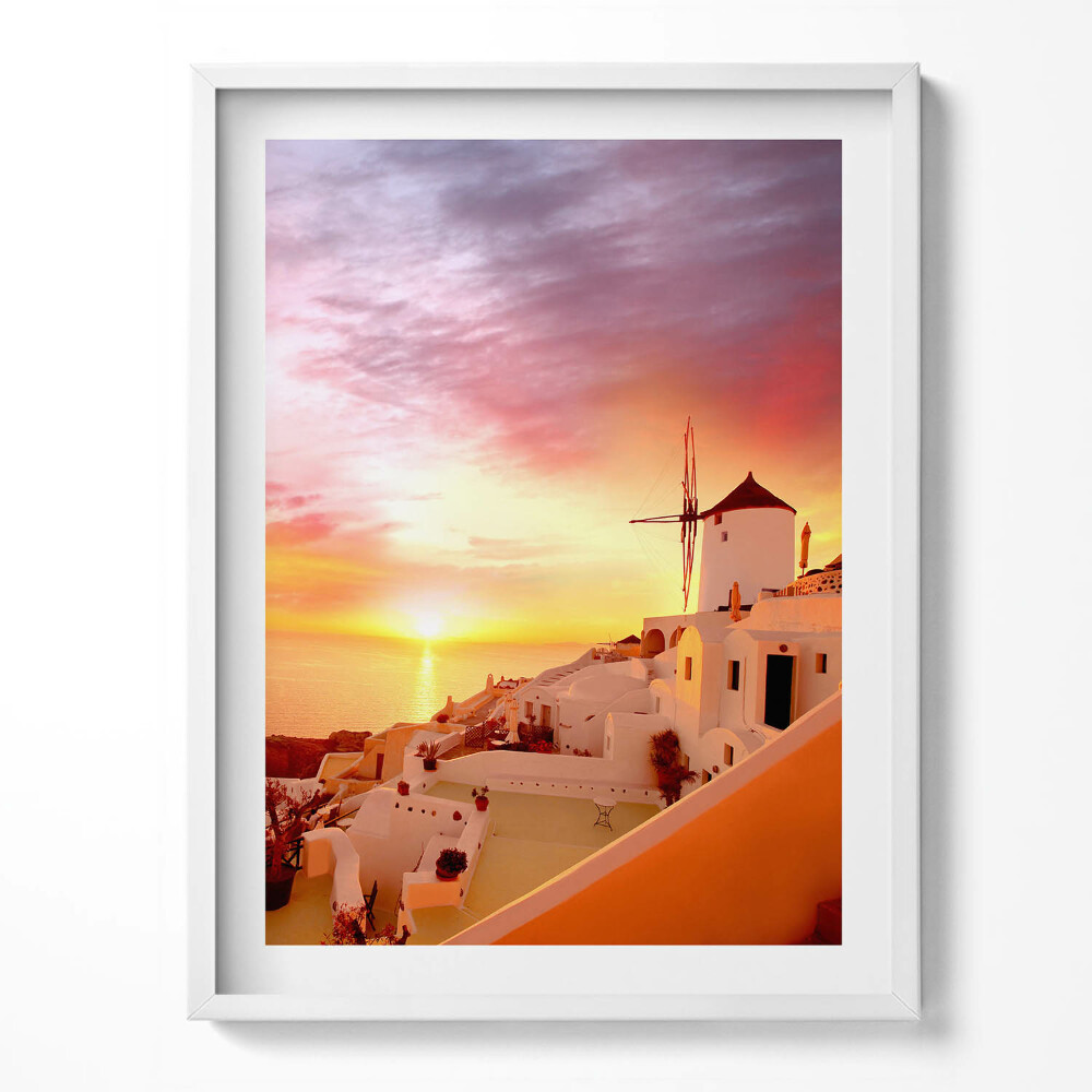 Kép keretben Santorini egy régi szélmalommal