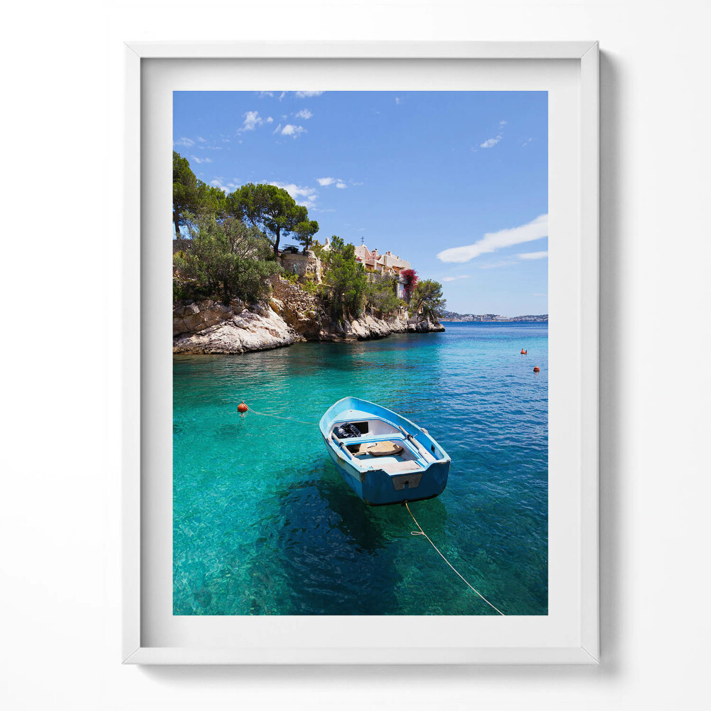 Kép keretben Csónak a türkizkék tengeren