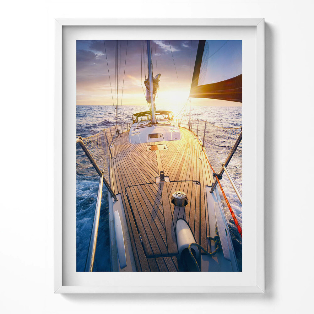 Kép keretben Naplemente egy vitorlás fedélzetén