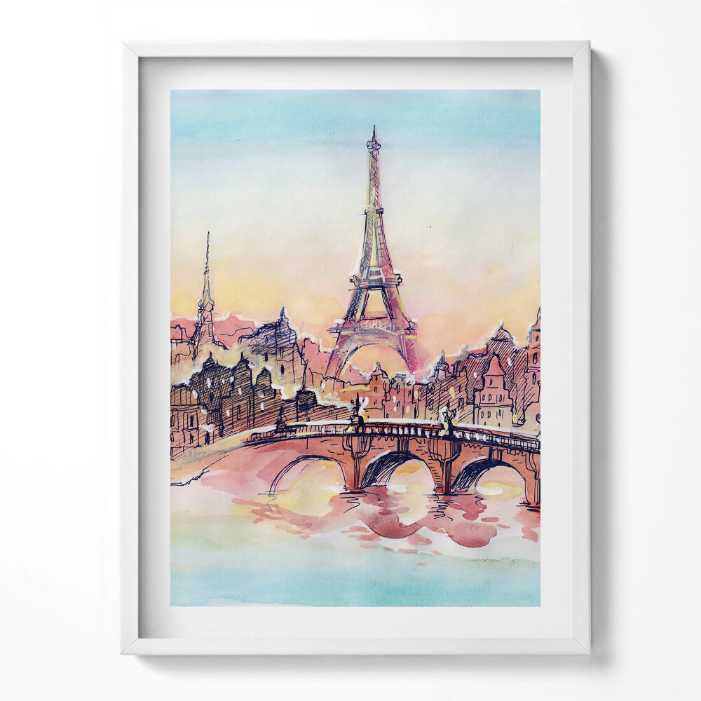 Kép keretben Párizs festett látképe