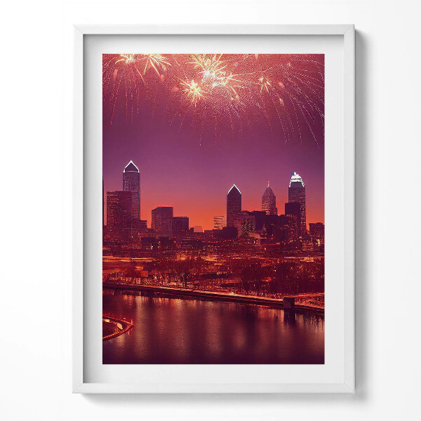 Kép keretben City at night fireworks in Philadelphia