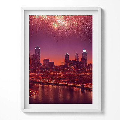 Kép keretben City at night fireworks in Philadelphia