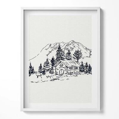 Keretezett kép Rajz egy házikóról a hegyekben