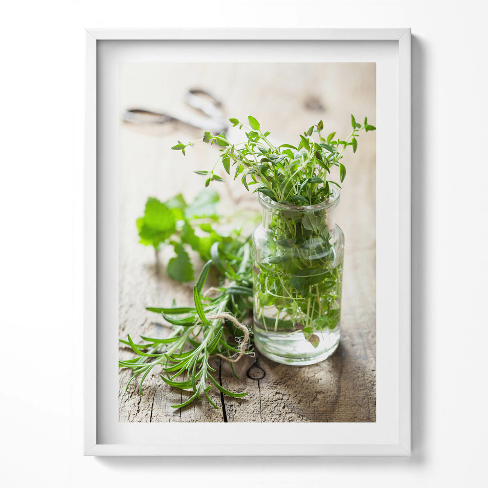 Kép keretben Gyógynövények egy üvegben fán