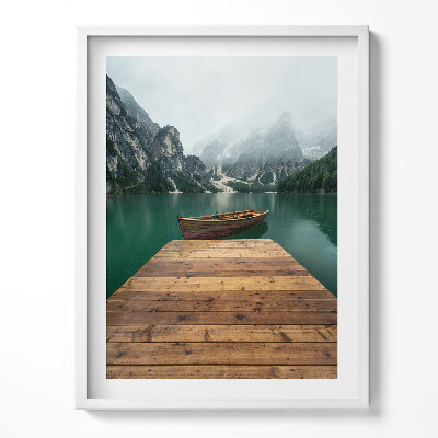 Kép keretben Tájkép - móló csónak tó erdők és hegyek