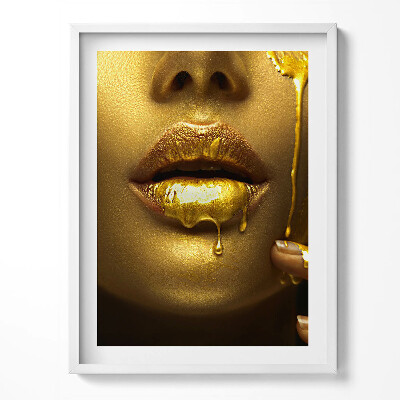 Kép keretben Aranyszínű nő arca és ajkai