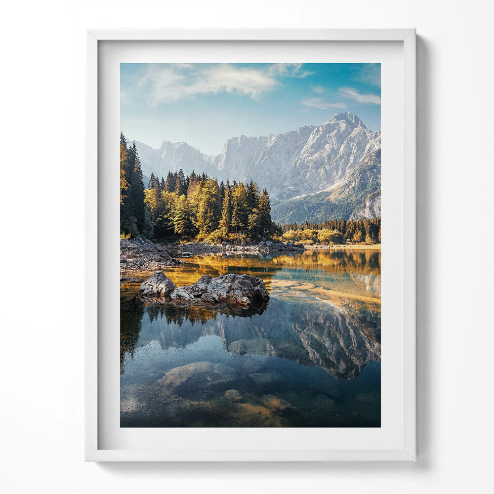 Keretezett kép Gyönyörű hegyi táj egy tóval