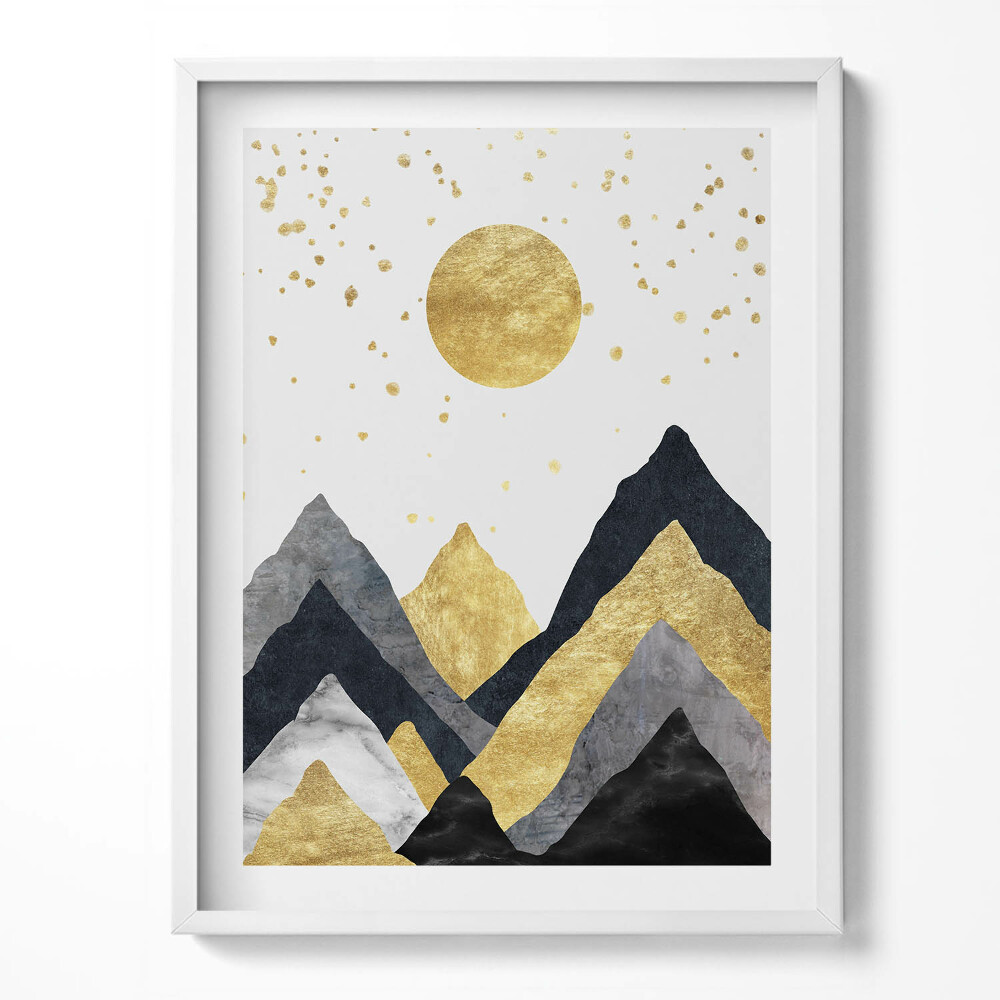 Keretezett kép Absztrakt táj arany hegyek és nap