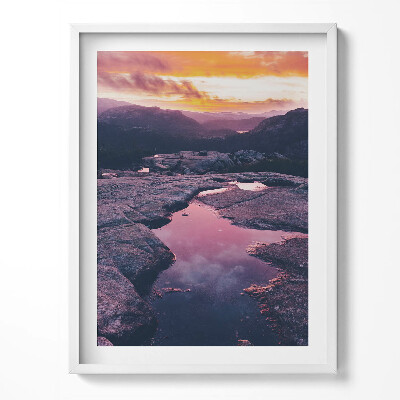 Kép keretben Hegyi tájkép naplementében