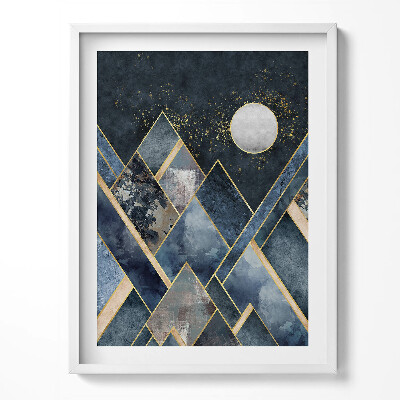 Keretezett kép Absztrakt tájkép hegyekkel és holddal éjszaka