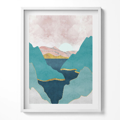 Kép keretben Divatos illusztráció hegyekről és folyókról