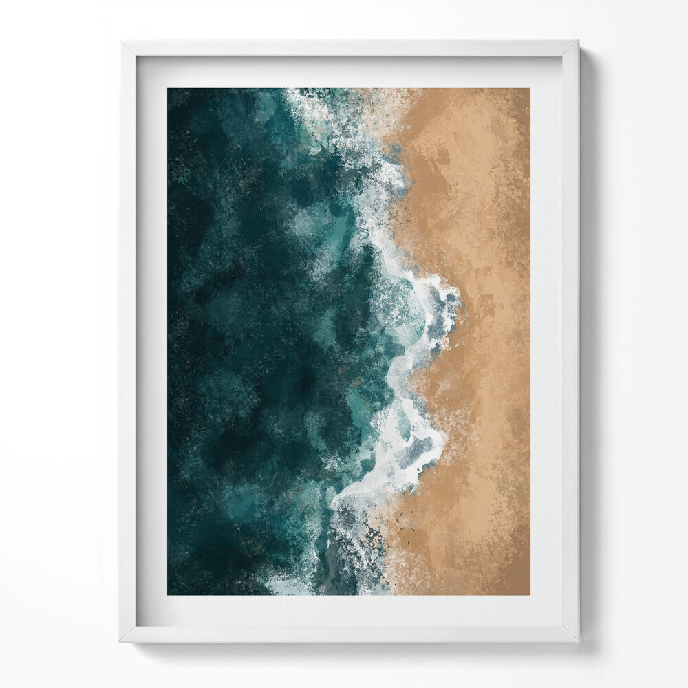 Keretezett kép Tengeri hullámok és tengerpart illusztrációja madártávlatból