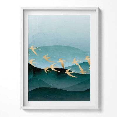 Keretezett kép Arany madarak illusztrációja az égen