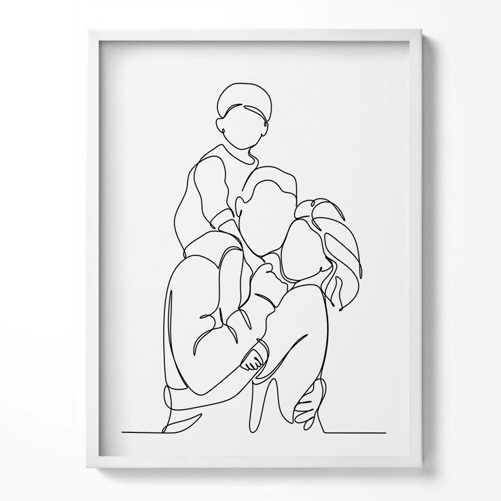 Kép keretben Vonal- art egy boldog család egy gyerekkel