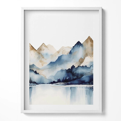 Keretezett kép Akvarell tájkép hegyekről és tóról