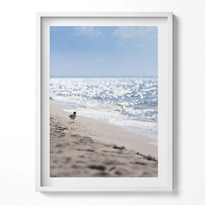 Kép keretben Tengeri hullámok és egy madár a tengerparton