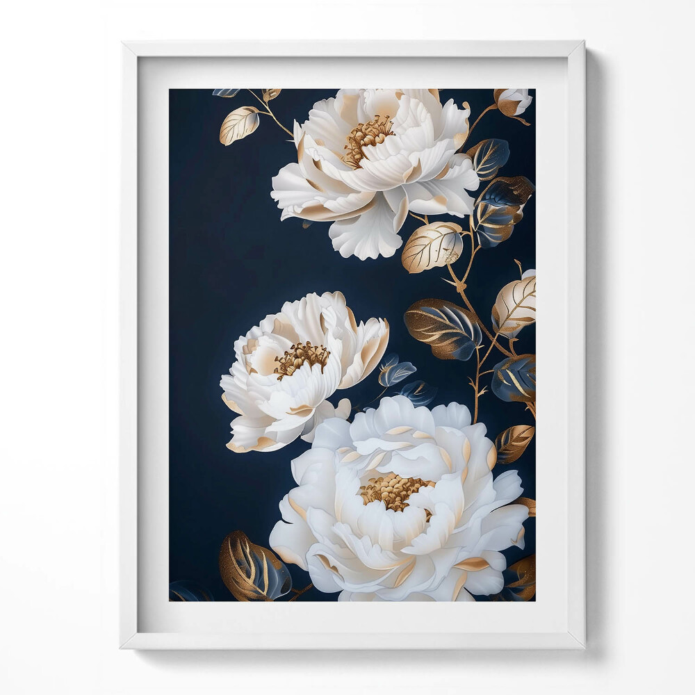 Kép keretben Gyönyörű fehér virágok glamour stílusban