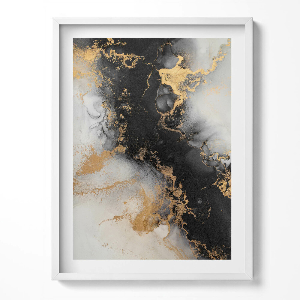 Keretezett kép Fekete-fehér absztrakció arannyal