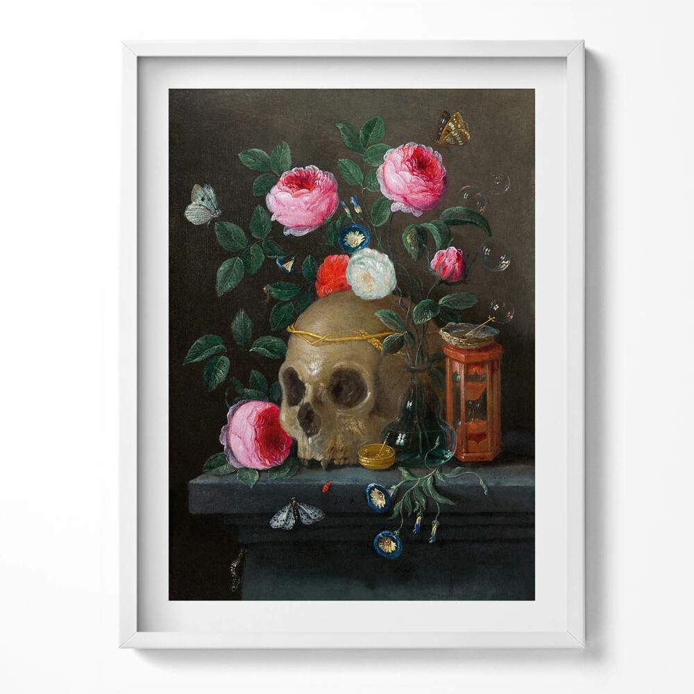 Kép keretben Koponya virágok között