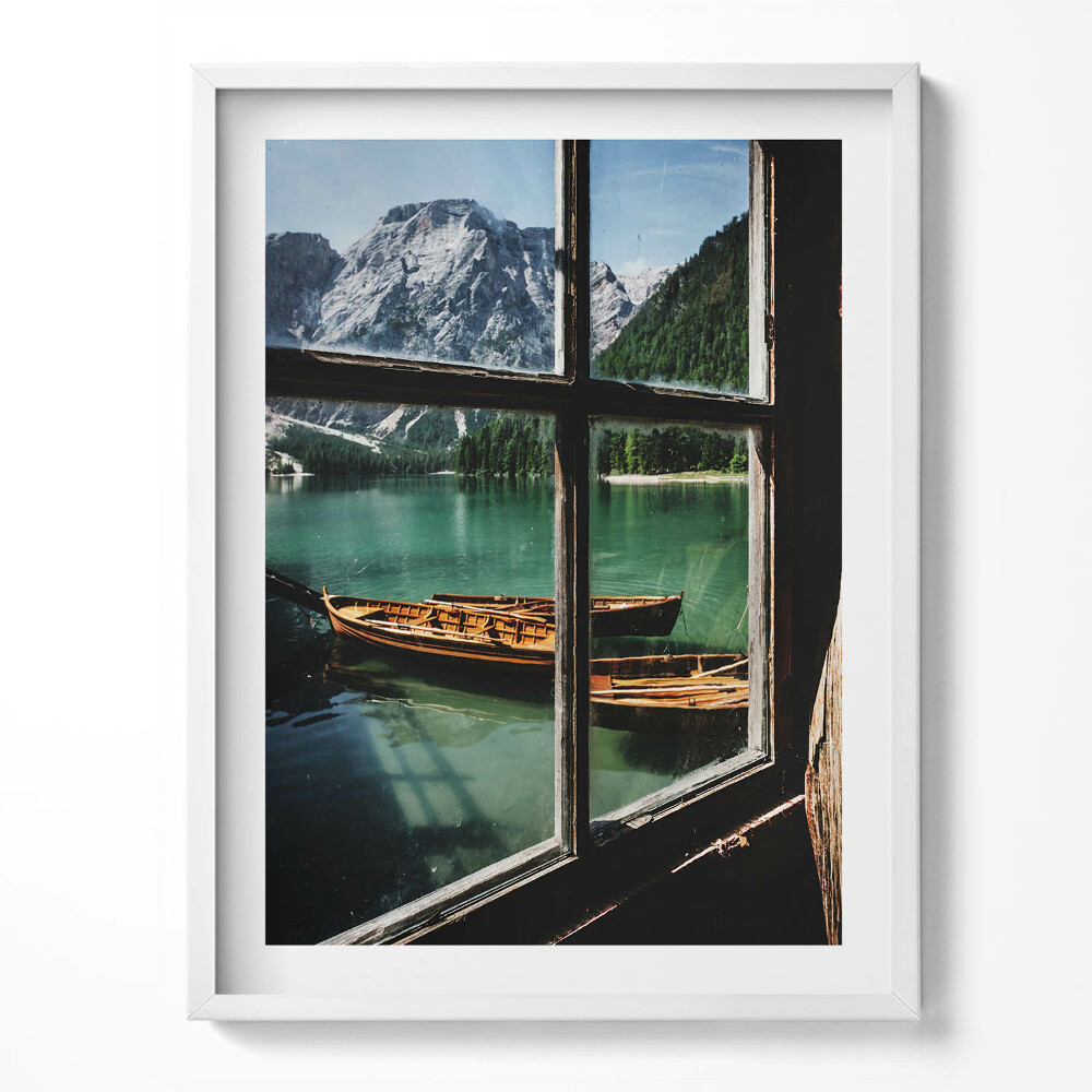 Keretezett kép Ablak nézet tóra hajóval