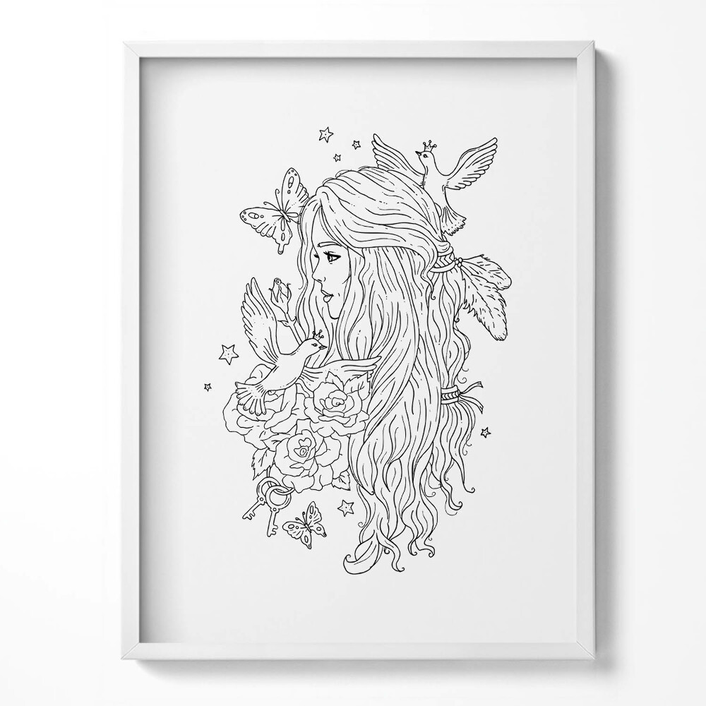 Keretezett kép Illustration of line art of a girl