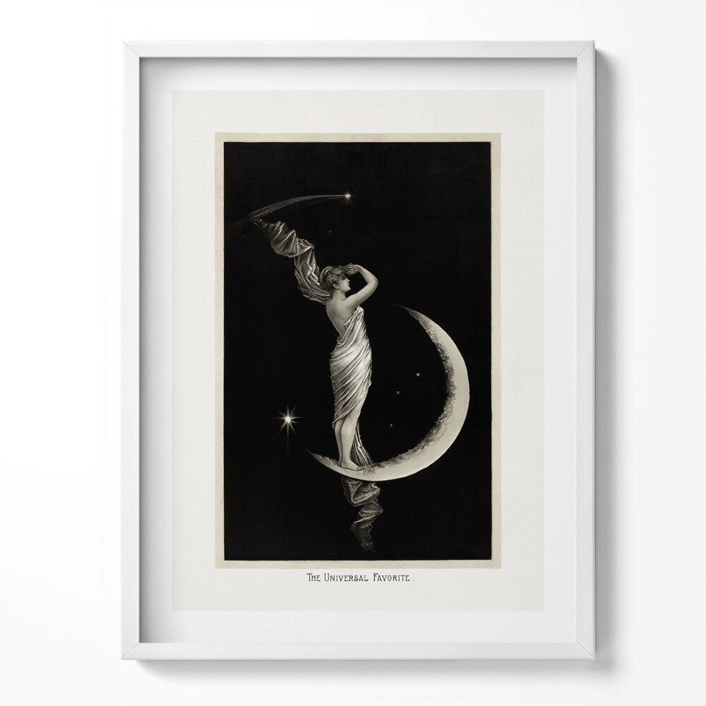 Keretezett kép Nő és hold vintage illusztráció