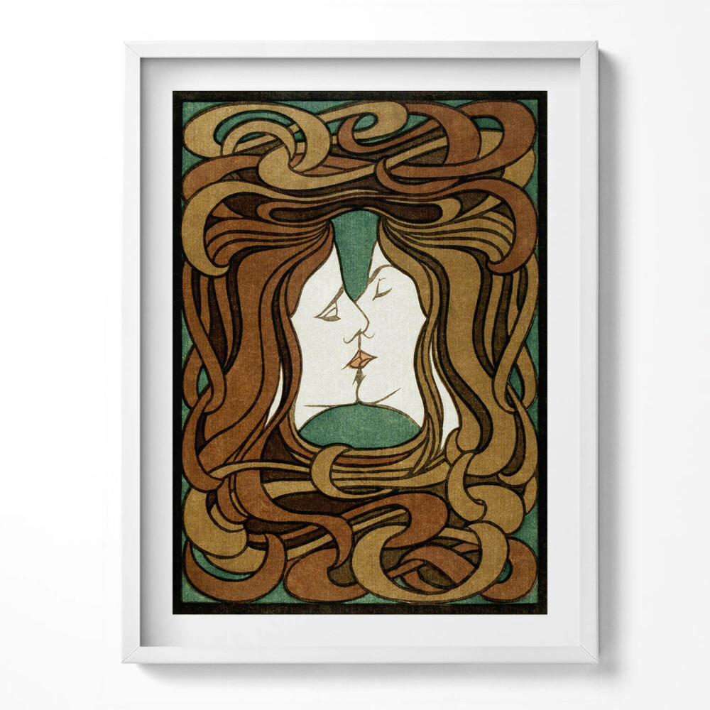 Kép keretben Két nő csókolózásának illusztrációja