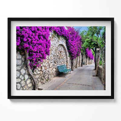 Kép keretben Virágzó fal zöld pad