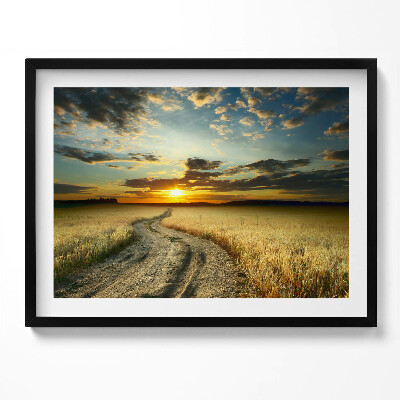 Kép keretben Naplemente egy földúton