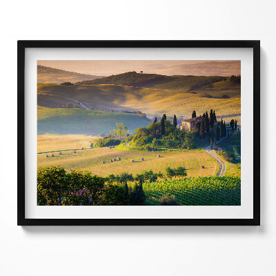 Kép keretben Tölgyfák és dombos táj