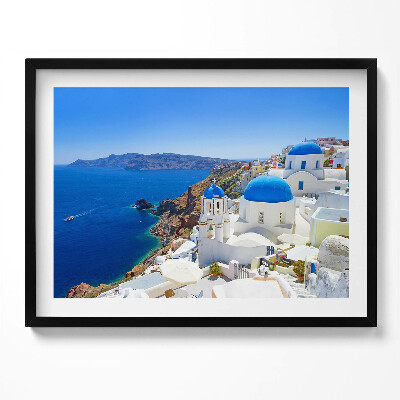 Kép keretben Kék kupolás templom tengerparti táj