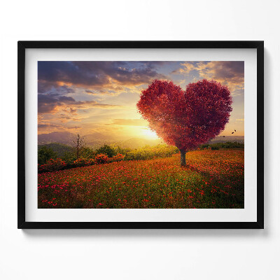 Kép keretben Szív alakú fa naplementében