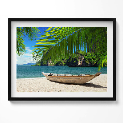 Kép keretben Tengerparti táj csónak pálmafák