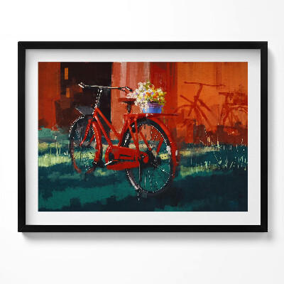 Kép keretben Piros kerékpár virágokkal