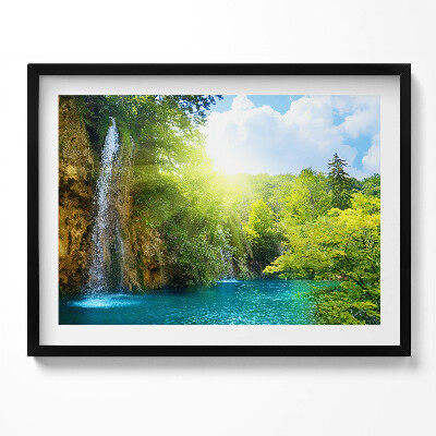 Kép keretben Zöld dombok vízesés kék tó