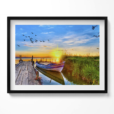 Kép keretben Naplemente hajó vízpart