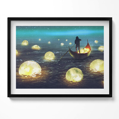 Kép keretben Férfi csónakban világító gömbökkel