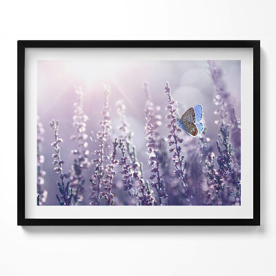 Kép keretben Lila virágok és pillangó