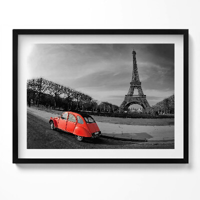 Kép keretben Párizsi Eiffel-torony és piros autó