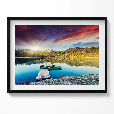 Kép keretben Tó csónakok naplemente