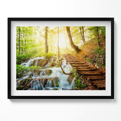 Kép keretben Zöld erdő vízesés fák