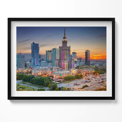 Kép keretben Varsói felhőkarcolók naplementében